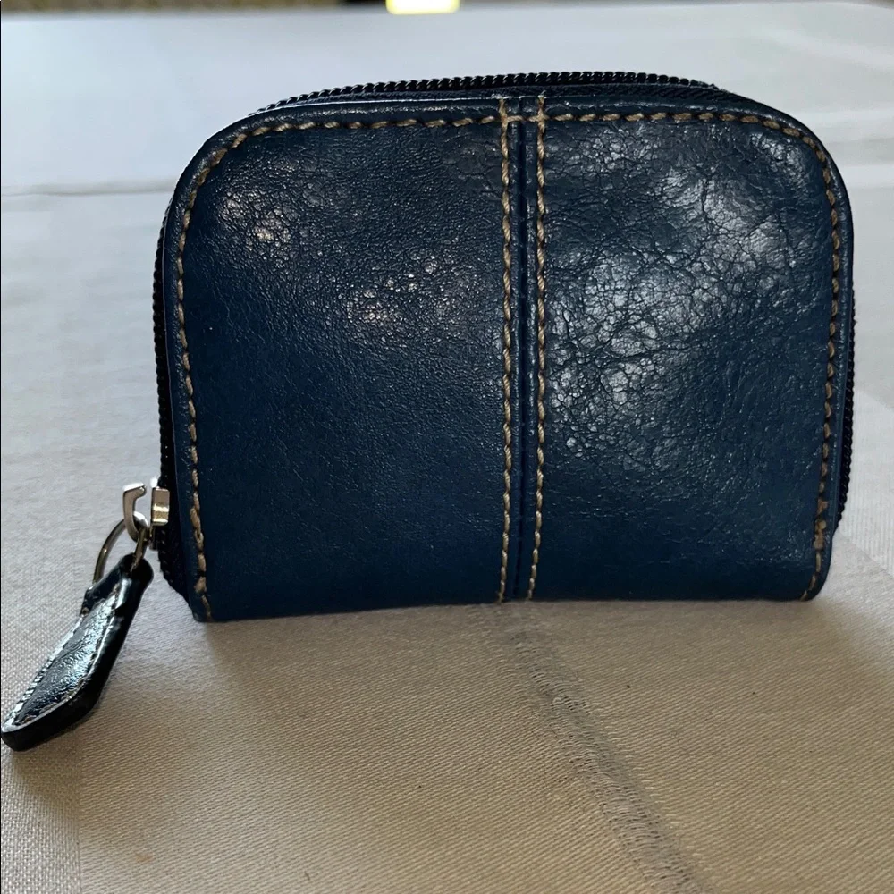 Elegant Franco Sarto Zip-Around Coin Purse Navy Leather Wallet Unisex